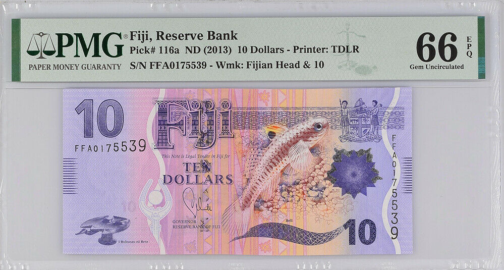 Fiji 10 Dollars ND 2013 P 116 a GEM UNC PMG 66 EPQ
