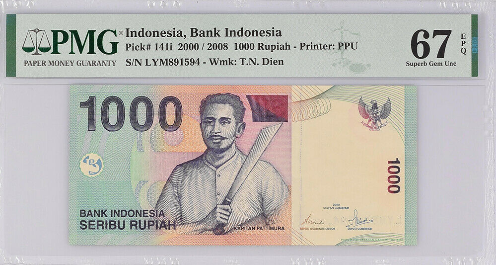 Indonesia 1000 Rupiah 2000 / 2008 P 141 i Superb GEM UNC PMG 67 EPQ High