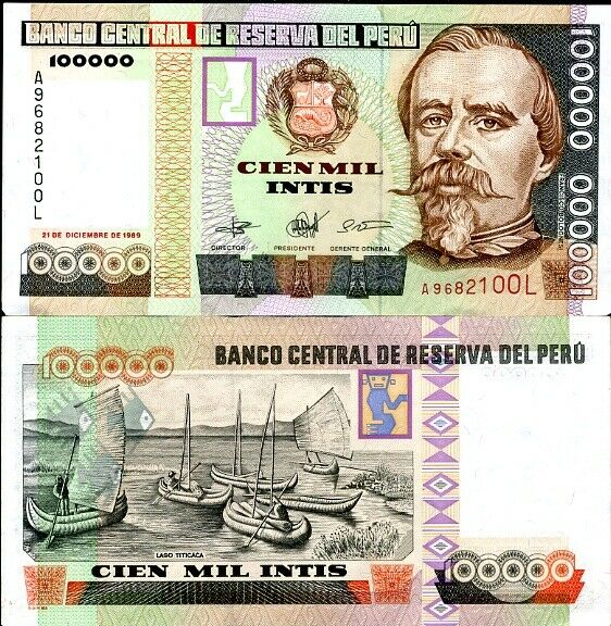 PERU 100000 100,000 INTIS 1989 P 145 UNC