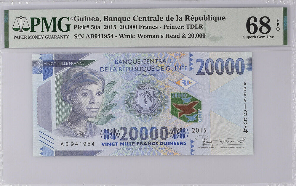 Guinea 20000 Francs 2015 P 50 a SUPERB GEM UNC PMG 68 EPQ Top