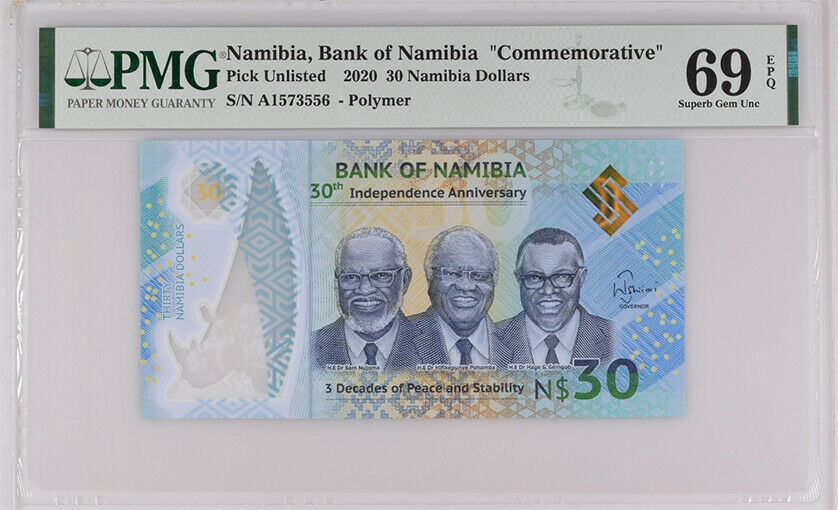 Namibia 30 Dollars COMM. 2020 P 18 Polymer SUPERB GEM UNC PMG 69 EPQ