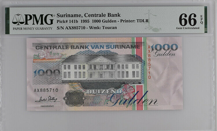 Suriname 1000 Gulden 1995 P 141 b Gem UNC PMG 66 EPQ
