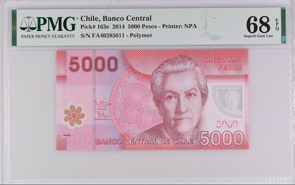 Chile 5000 Pesos 2014 P 163 e Superb Gem UNC PMG 68 EPQ TOP POP