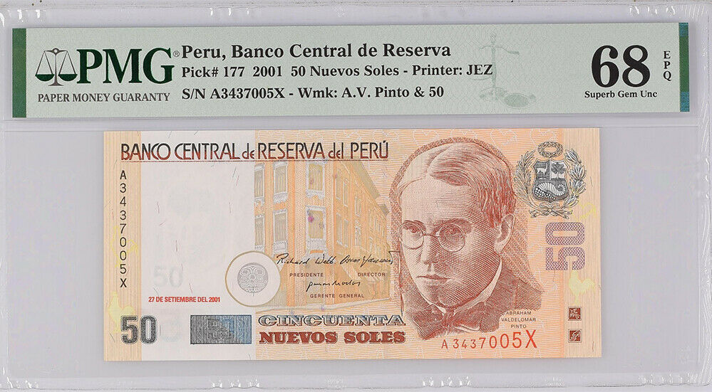 Peru 50 Nuevos Soles 2001 P 177 Superb GEM PMG 68 EPQ TOP Pop