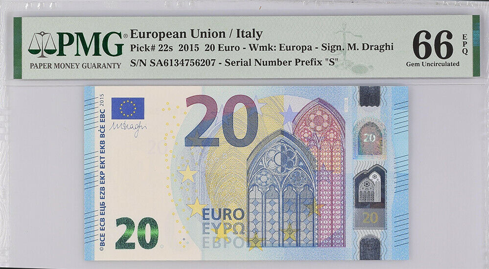 Euro 20 Euro Italy 2015 P 22 S Prefix GEM UNC PMG 66 EPQ