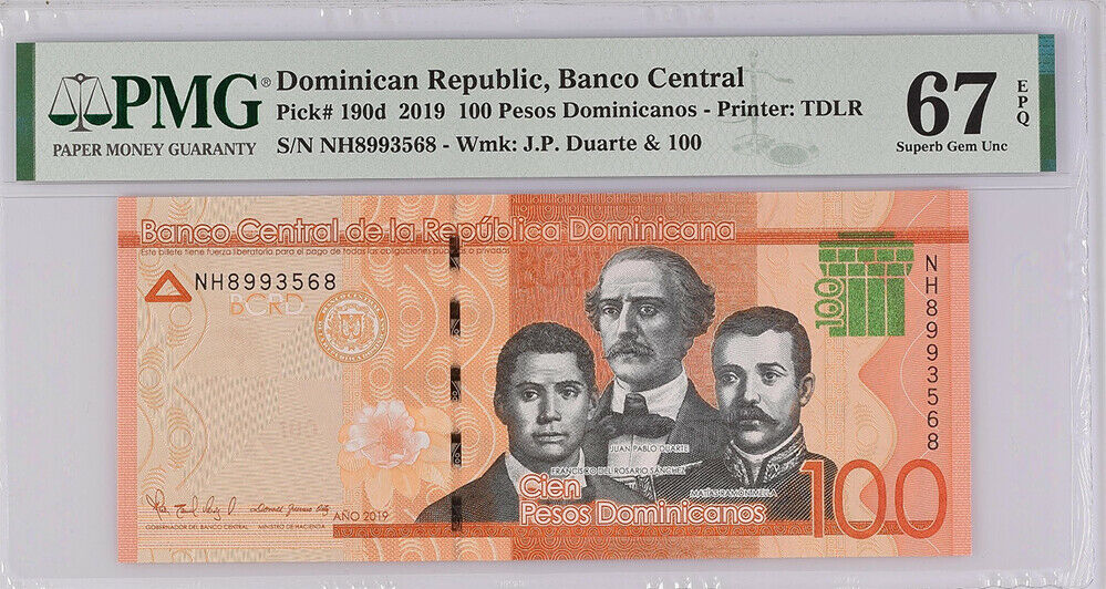 Dominican Republic 100 Pesos 2019 P 190 d Superb GEM UNC PMG 67 EPQ