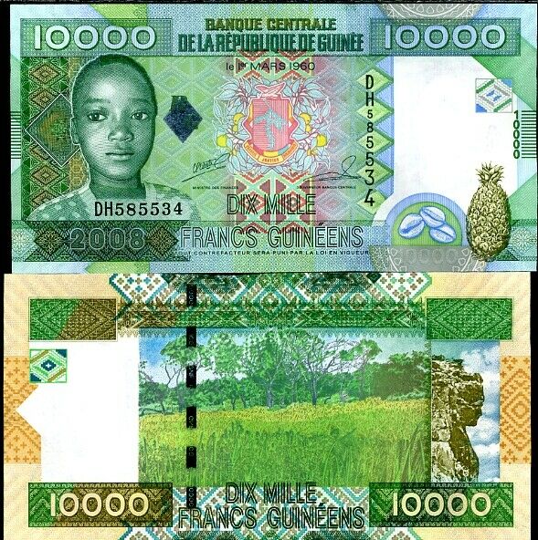 GUINEA 10,000 10000 FRANCS 2008 P 42 UNC