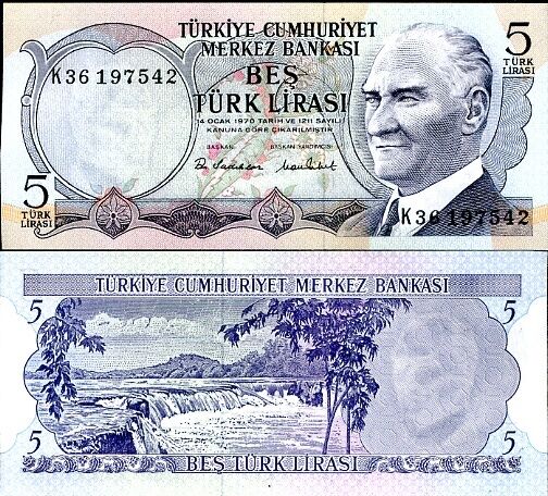 TURKEY 5 LIRA 1970 (1976) P 185 UNC