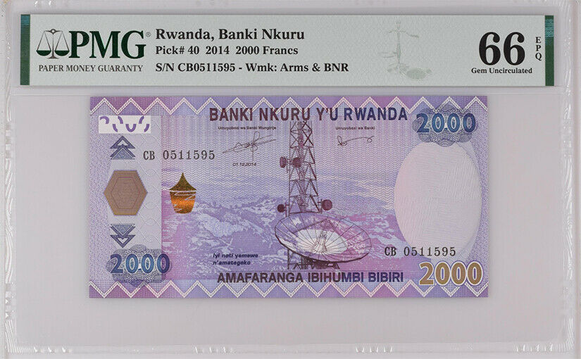 RWANDA 2000 2,000 FRANCS 2014 P 40 GEM UNC PMG 66 EPQ