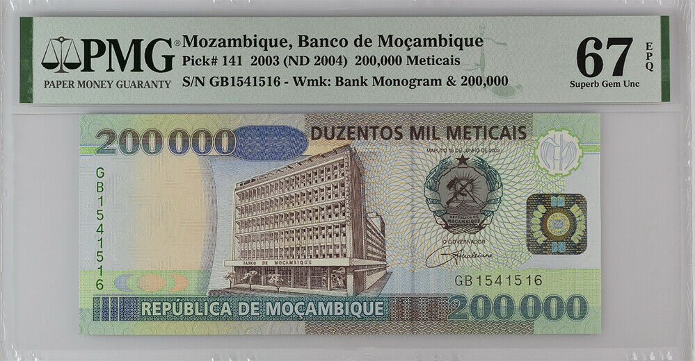 Mozambique 200000 Meticais 2003/2004 P 141 Superb Gem UNC PMG 67 EPQ