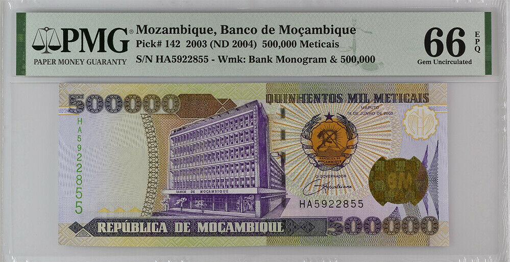 Mozambique 500000 Meticais 2003/2004 P 142 Gem UNC PMG 66 EPQ