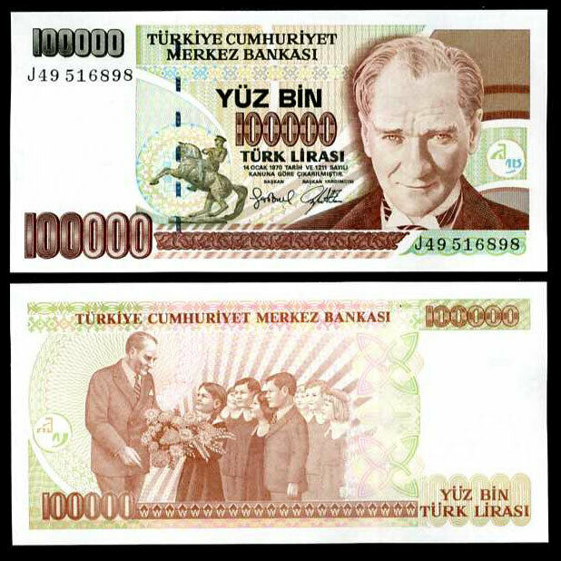 TURKEY 100000 LIRASI LIRA 1997 P 206 UNC LOT 5 PCS