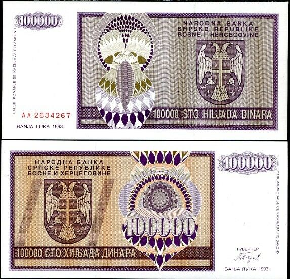 BOSNIA 100000 DINARA 1993 P 141 UNC LOT 5 PCS