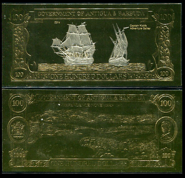 ANTIGUA BARBUDA 100 DOLLARS ND 1981 (1988) CAPTAIN KIDD'S ADVENTURE GALLERY UNC