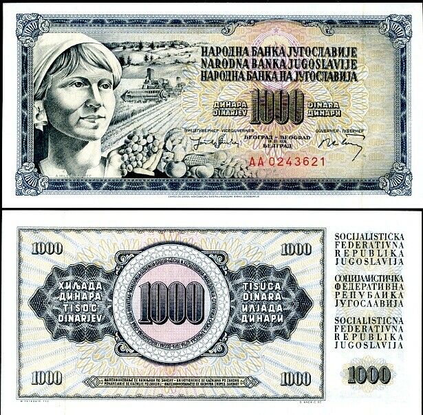 YUGOSLAVIA 1000 DINARA 1974 P 86 UNC