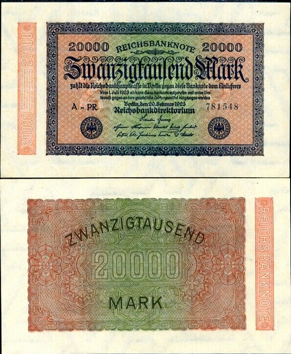 GERMANY 20,000 20000 MARK 20-9-1923 P 85 UNC