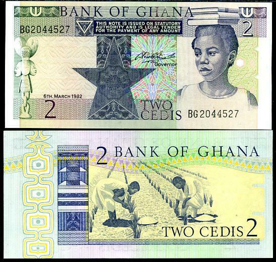 Ghana 2 Cedis 1982 P 18 AU-UNC