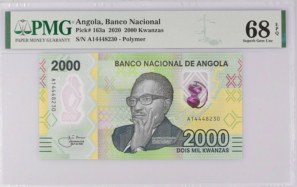 Angola 2000 Kwanzas 2020 P 163 a Polymer Superb Gem UNC PMG 68 EPQ Top Pop