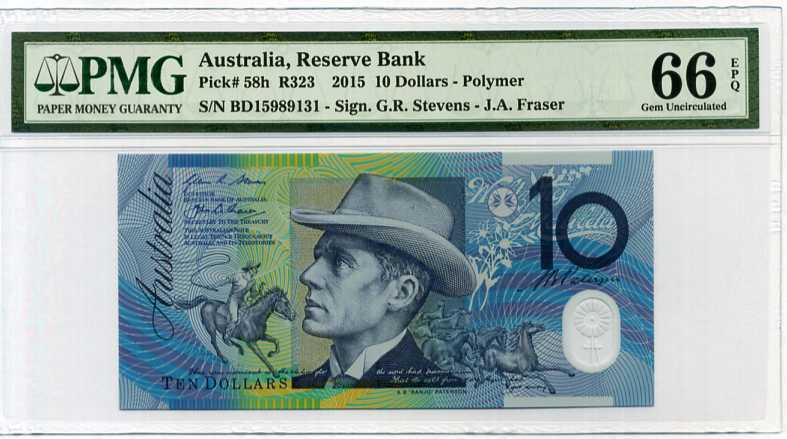 Australia 10 Dollars 2015 P 58 h Polymer Gem UNC PMG 66 EPQ