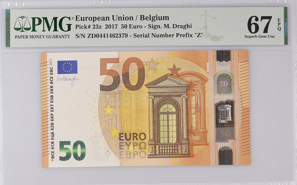 Euro 50 Euro Belgium 2017 P 23 Z Prefix ZD0441462379 Superb Gem UNC PMG 67 EPQ