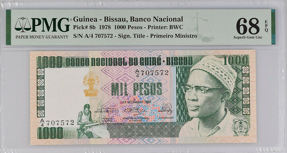 Guinea Bissau 1000 Pesos 1978 P 8 Superb Gem UNC PMG 68 EPQ Top Pop