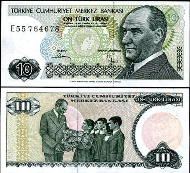 TURKEY 10 LIRA 1970 P 192 UNC LOT 10 PCS