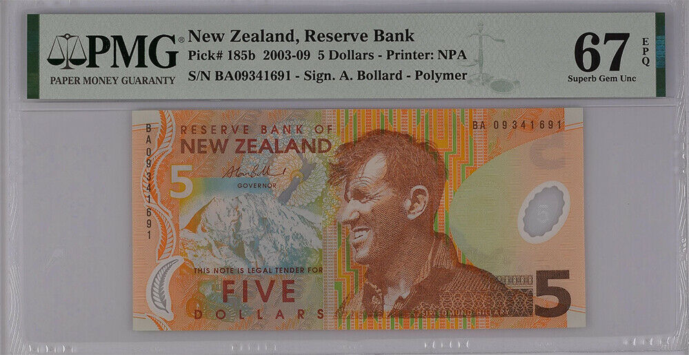 New Zealand 5 Dollars 2009 Polymer P 185 Superb Gem UNC PMG 67 EPQ