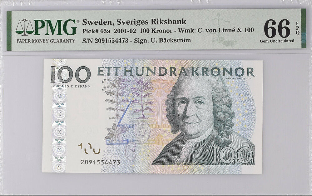 Sweden 100 Kronor 2001-02 P 65 a Gem UNC PMG 66 EPQ