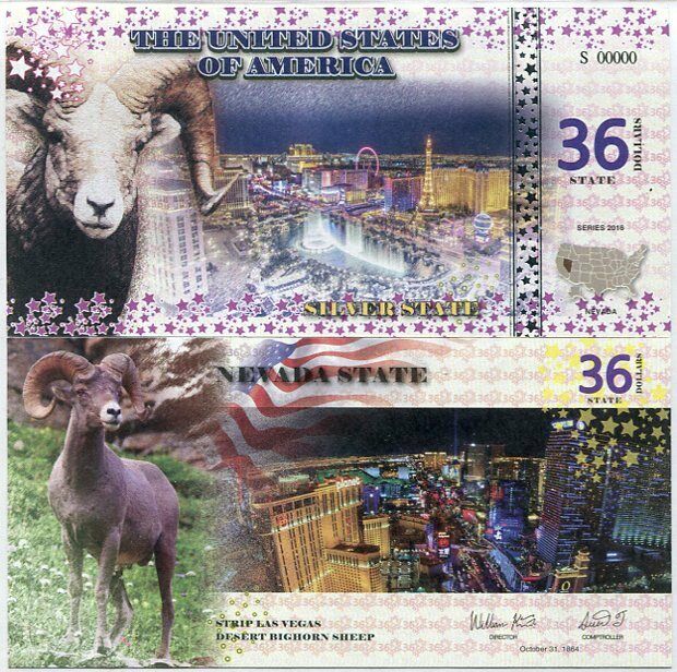 UNITED STATES 36 STATE DOLLARS USA 2016 SILVER STATE NEVADA SHEEP SPECIMEN