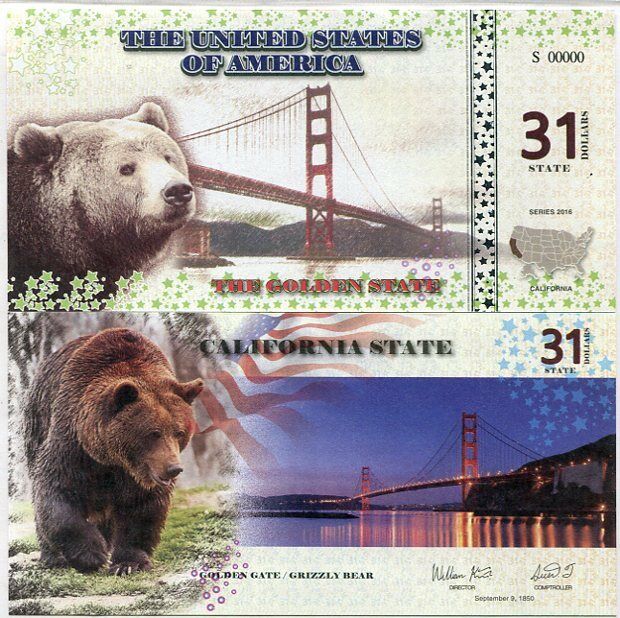 UNITED STATES 31 USA STATE DOLLARS 2016 CALIFORNIA GRIZZLY BEAR SPECIMEN UNC