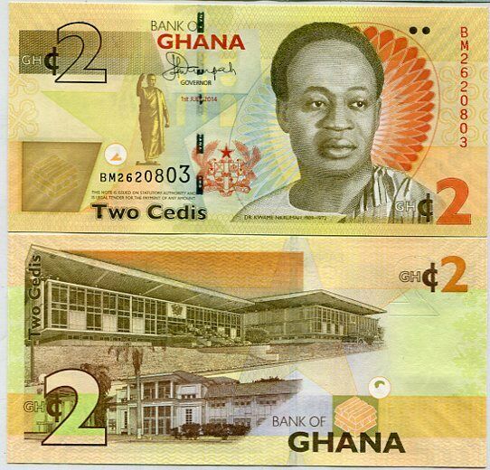 GHANA 2 CEDIS 2014 P 37A NEW DATE UNC