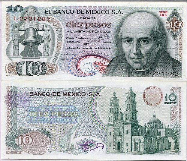 MEXICO 10 PESOS 1970 P 63 UNC