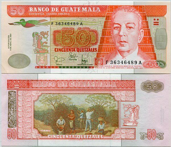 GUATEMALA 50 QUETZALES 2001 P 105 UNC