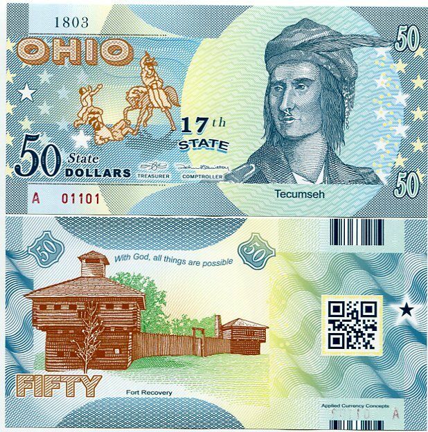 USA OHIO 50 DOLLARS 2016 STATE 17TH POLYMER P NEW TECUMSEH