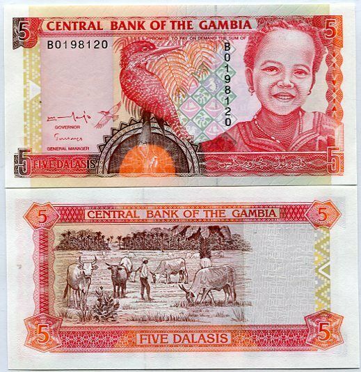 GAMBIA 5 DALASIS ND 1996 P 16 UNC