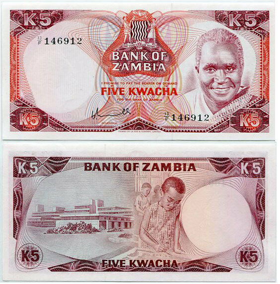 ZAMBIA 5 KWACHA ND 1976 P 21 UNC