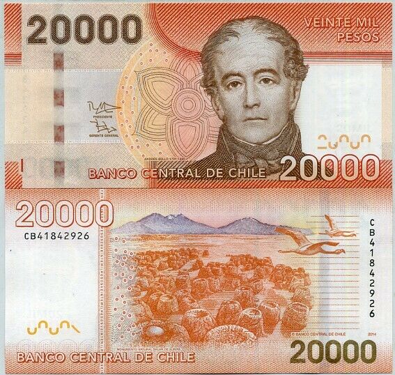 CHILE 20,000 20000 PESOS 2014 P 165 UNC