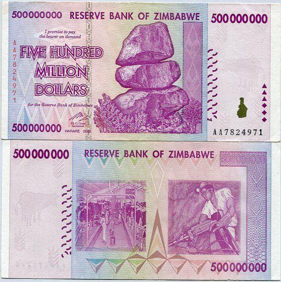 Zimbabwe 500 Million Dollars 2008 P 82 XF