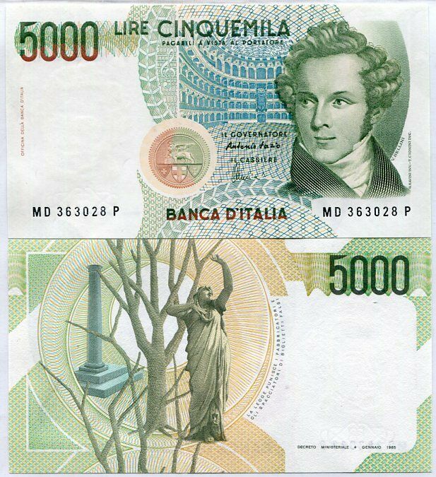 Italy 5000 Lire 1985 P 111 c UNC