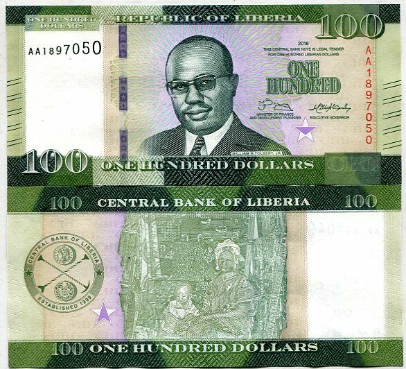 LIBERIA 100 DOLLARS 2016 P NEW DESIGN UNC