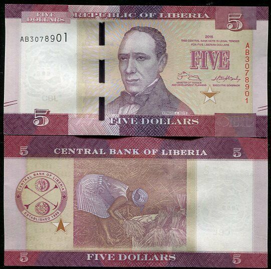 Liberia 5 Dollars 2016 P 31 UNC