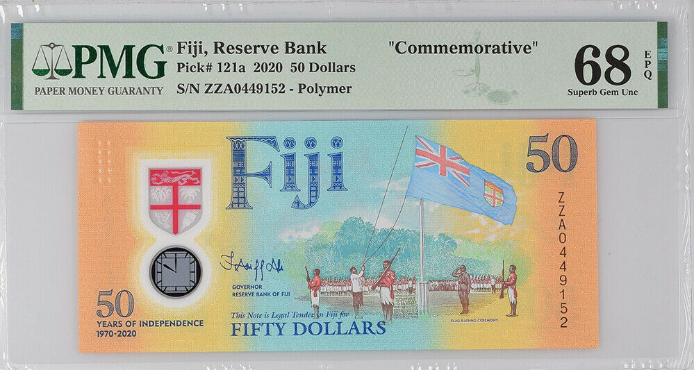 Fiji 50 Dollars ND 2020 P 121 a ZZA Polymer Superb GEM UNC PMG 68 EPQ High