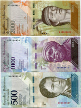 Venezuela Set 3 PCS 500 1000 2000 BOLIVARES RANDOM DATE P 94 95 96 UNC