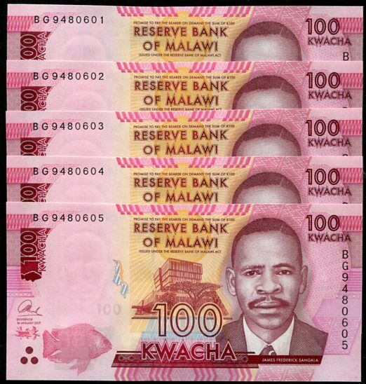 MALAWI 100 KWACHA 2017 P 65 c UNC LOT 10 PCS