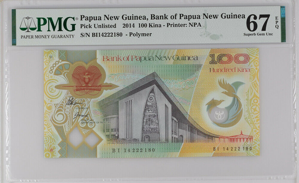 Papua New Guinea 100 Kina 2014 P 33 Polymer Superb GEM UNC PMG 67 EPQ