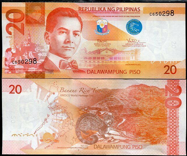 PHILIPPINES 20 PESOS 2017F P 206 UNC