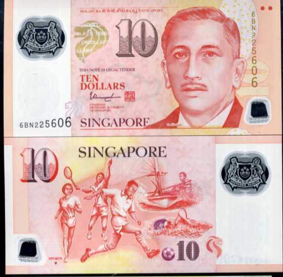 SINGAPORE 10 DOLLARS 2017 / 2018 P 48 POLYMER WITH 1 INVERTED TRIANGLE UNC