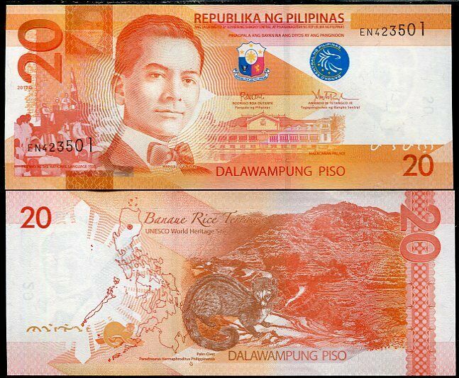 PHILIPPINES 20 PESOS 2017G P 206 UNC