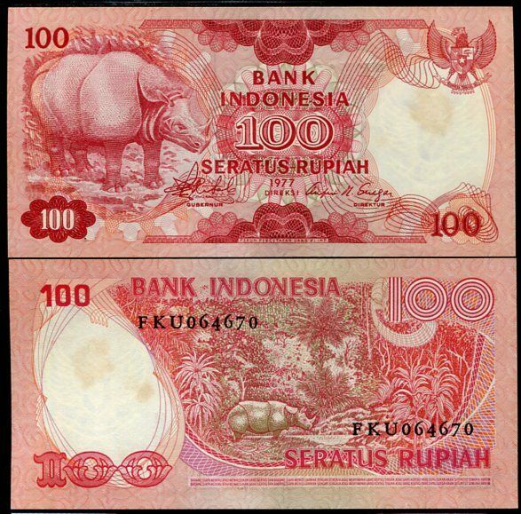 Indonesia 100 Rupiah 1977 P 116 UNC WITH FOXING