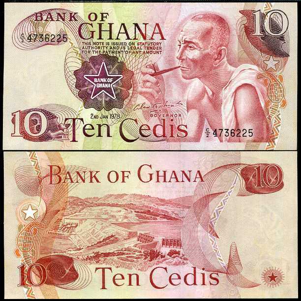 GHANA 10 CEDIS 1978 P 16 UNC LITTLE TONE